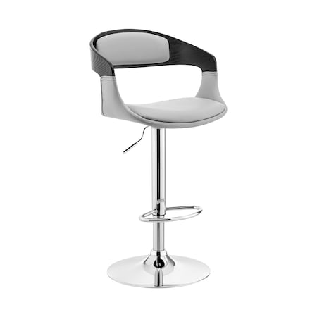 Armen Living Benson Adjustable Gray Faux Leather and Black Wood Bar Stool with Chrome Base LCBNBABLGR